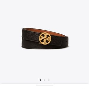 Tory Burch Reversible Belt 1 Inch, Black and Tan with Gold Logo